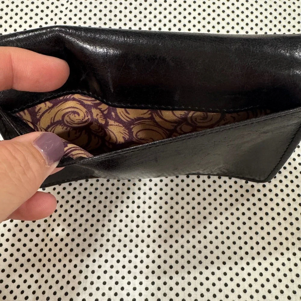 Hobo The Original Black Leather Bifold Wallet With Keychain Swirl Lining